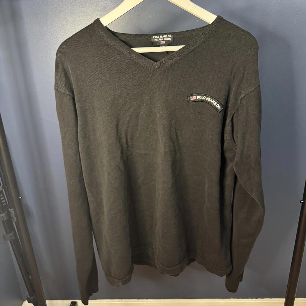 Vintage 2000s Polo Jeans Co Ralph Lauren Sweater XL Black V-Neck